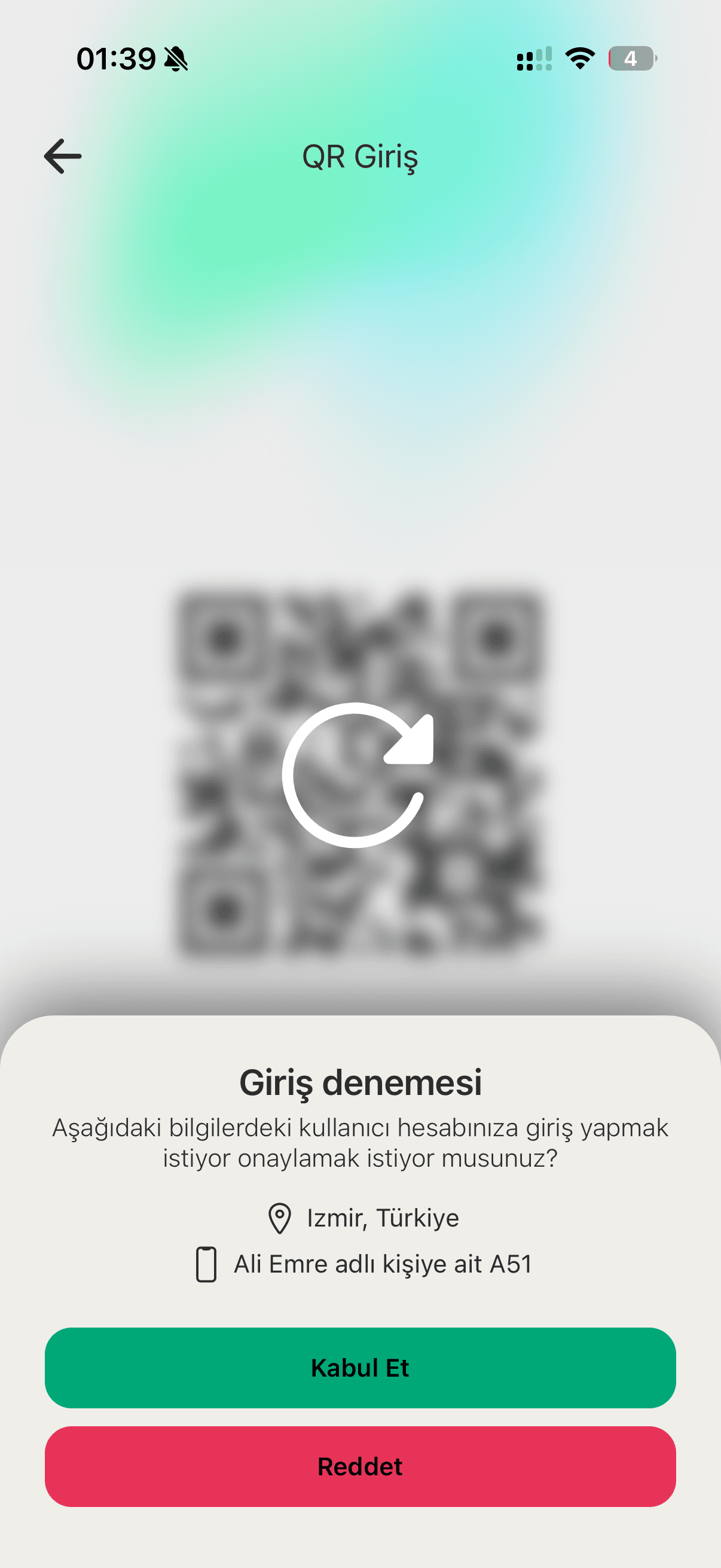 Konum ve cihaz bilgileriyle giriş denemesini onaylama ekranı